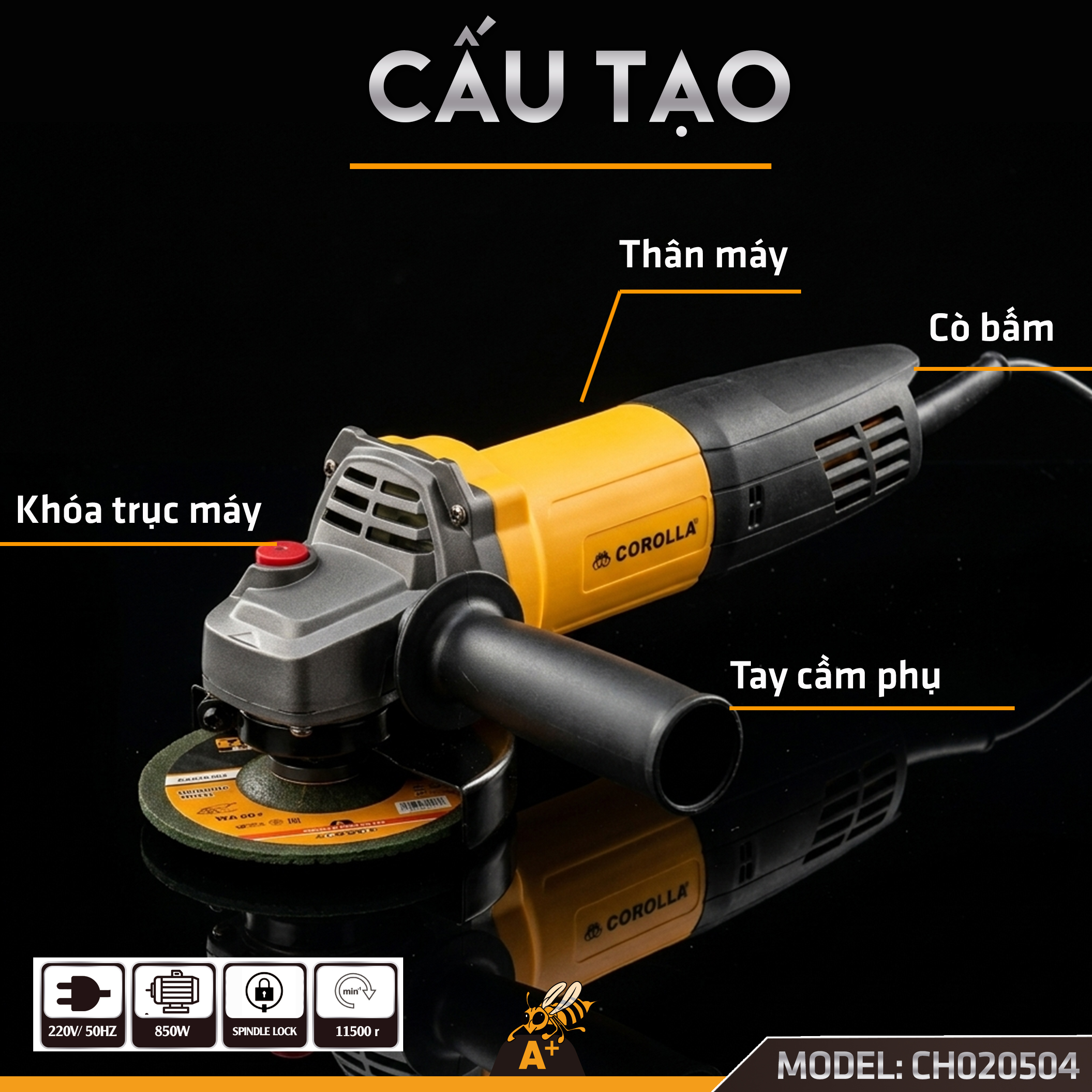 CH020504 - MÁY MÀI GÓC 100MM CÔNG TẮC đUÔI 9