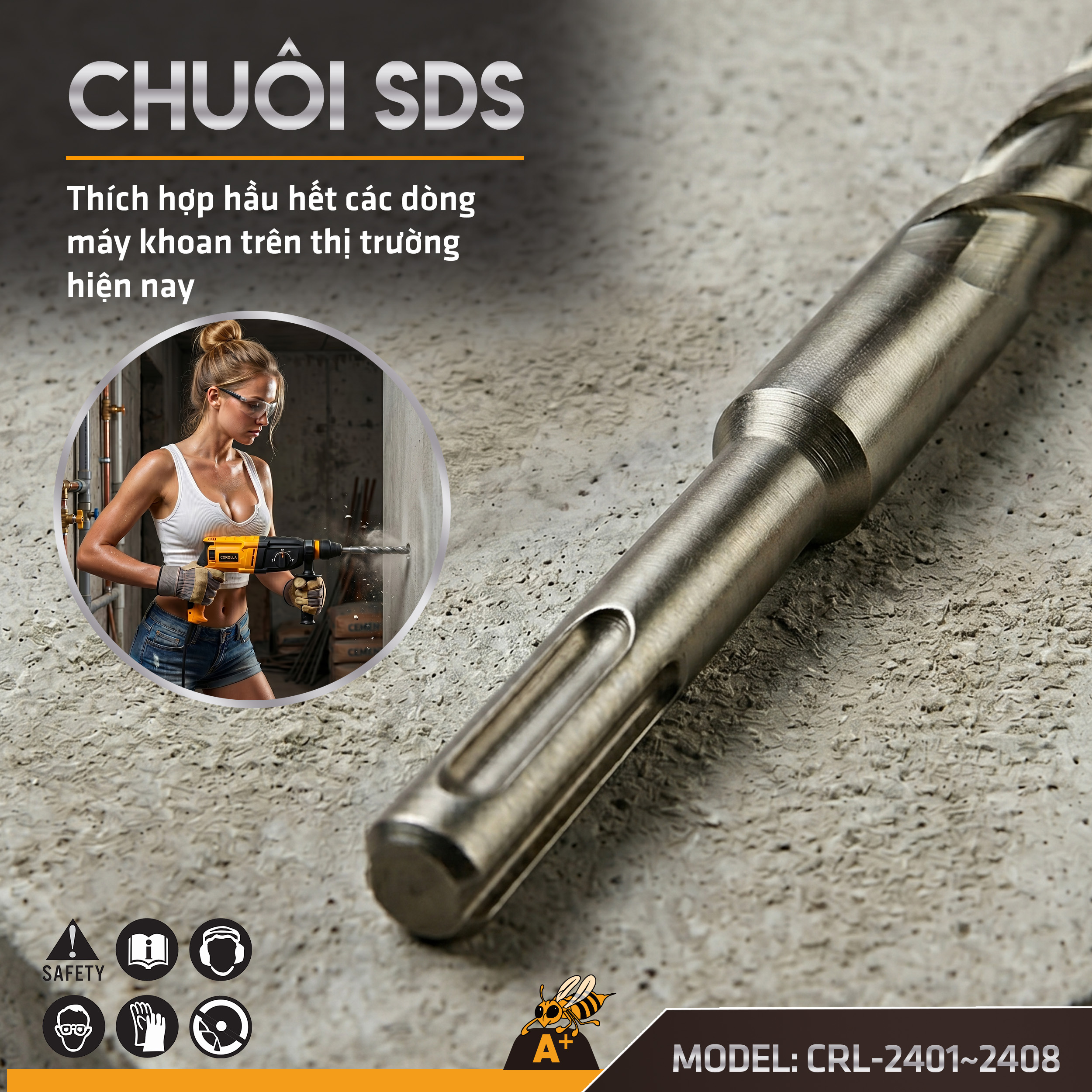 CRL-2401~2408 MŨI KHOAN BÊ TÔNG 2 CHẤU 350mm 7