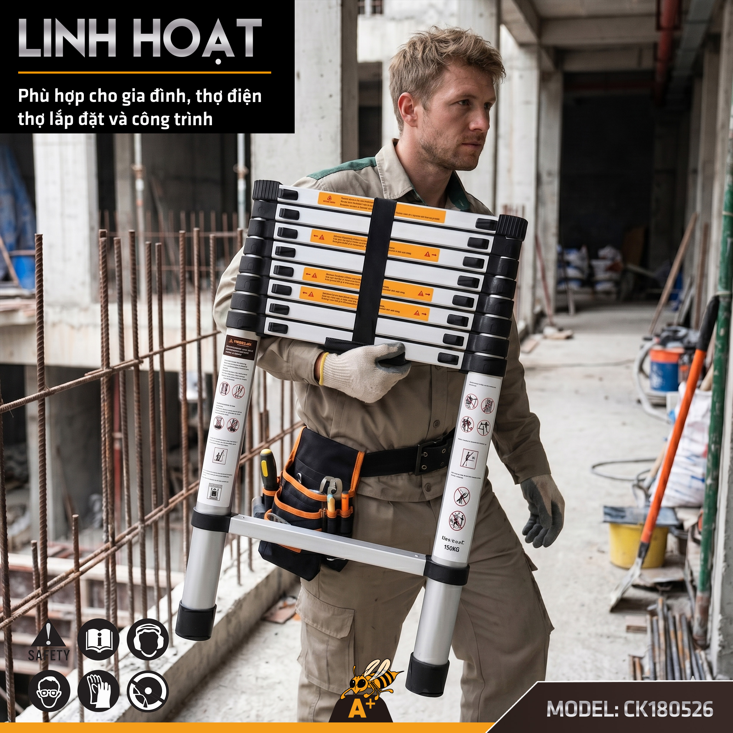 CK180526 thang rút đơn 2.6 mét 9 CK180526 thang rút đơn 2.6 mét
