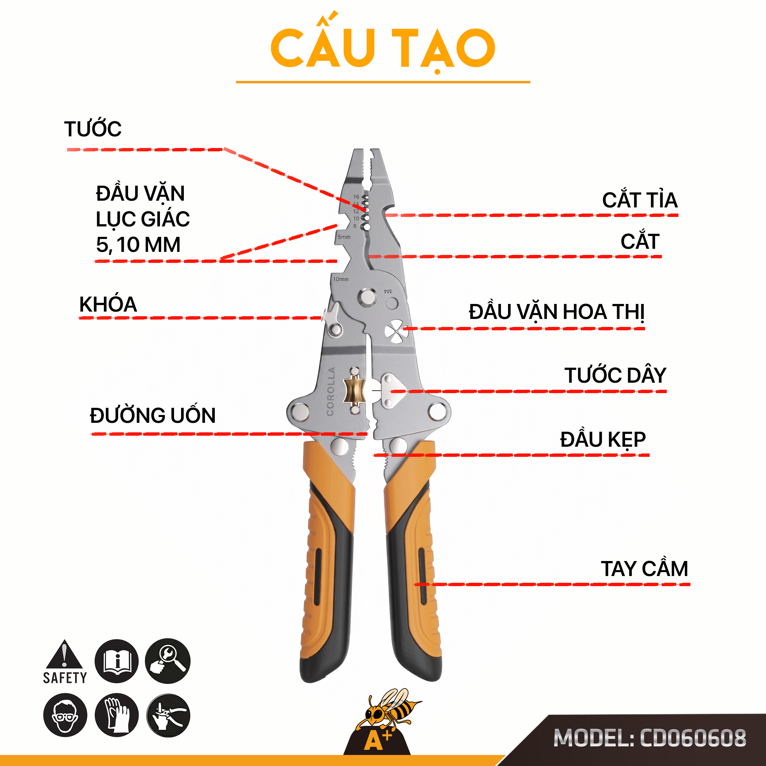 CD060608 - KÌM TUỐT DÂY ĐIỆN ĐA NĂNG 8 INCH (CÓ THỂ GẬP) 6