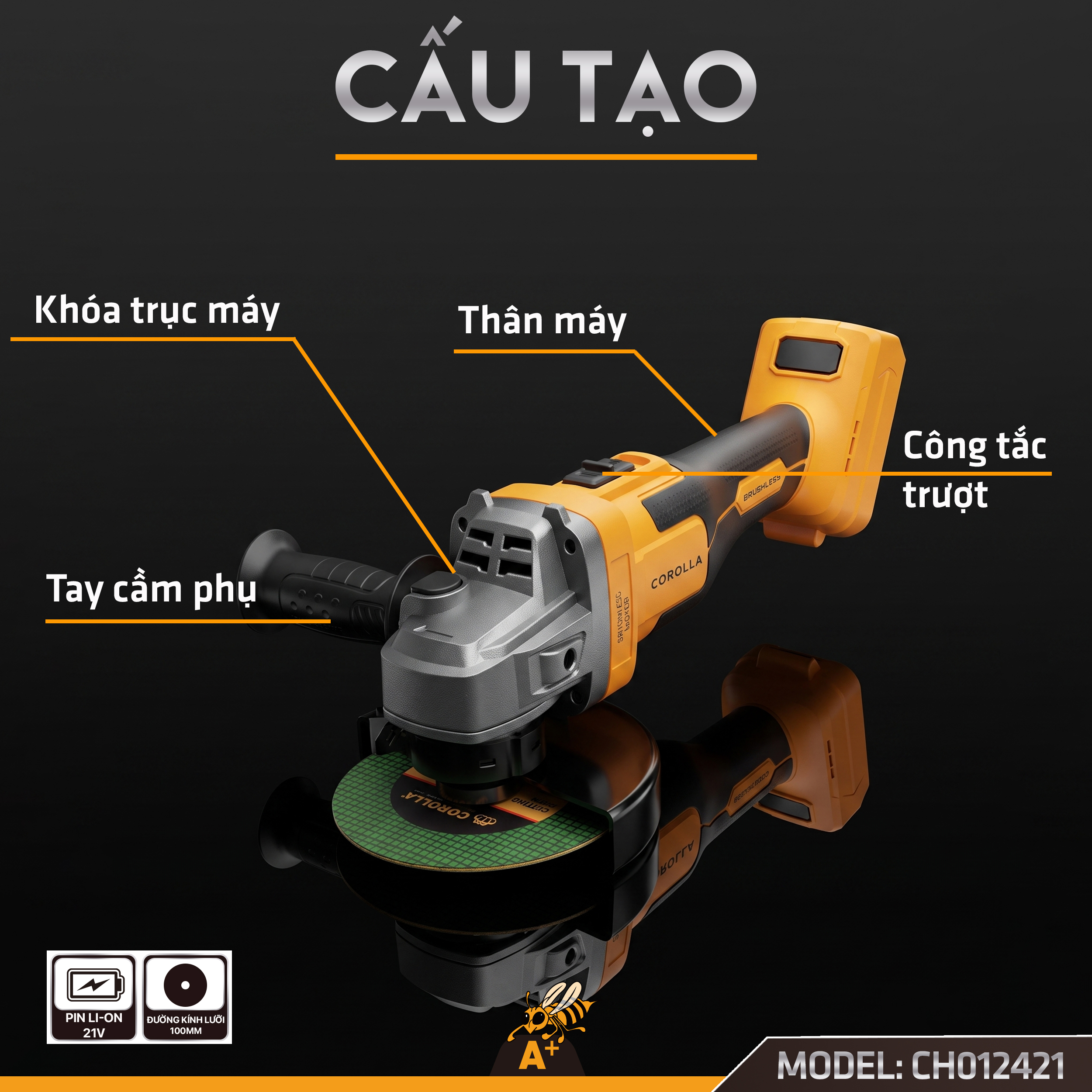 CH012421 - THÂN MÁY MÀI GÓC 100MM- 21V (3)